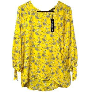 NWT Papermoon Yellow Floral Blouse With Ties On The Sleeves Women’s XXL